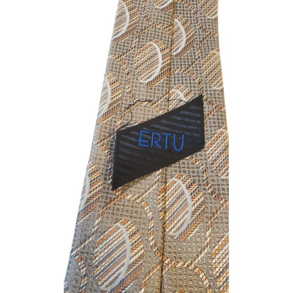Philippe Ertu Mens Neck Tie 100% Silk Tan Gold Abstract Japan Designer Wedding - Picture 5 of 13